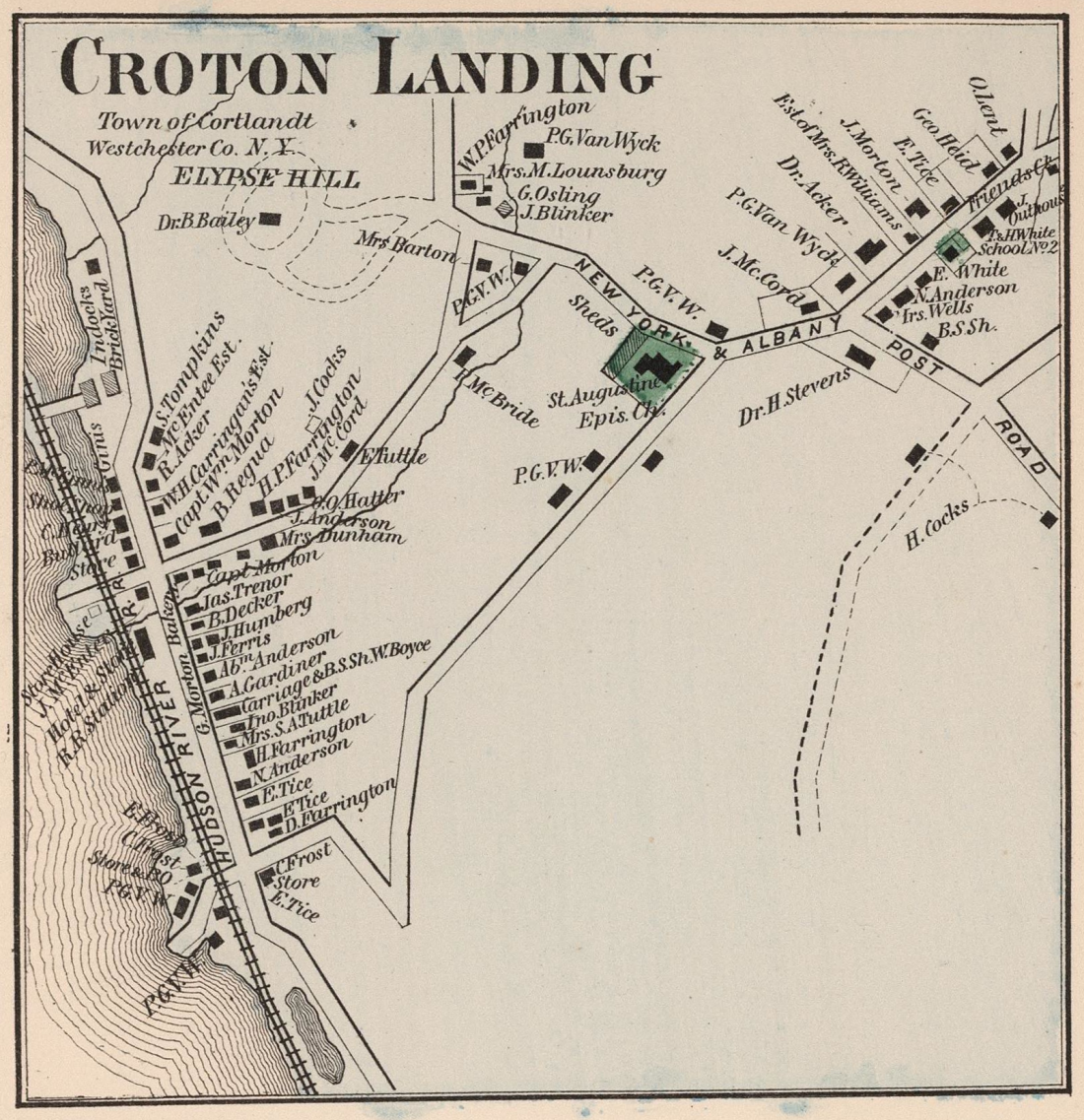 Croton Landing from plate 44 of the County Atlas Of Westchester New York, published by J.B. Beers & Co., 1872.