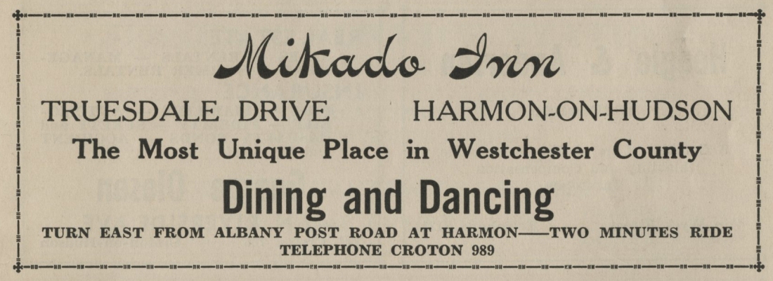 Ad for the Mikado Inn from the 1938 Croton-on-Hudson phone directory. 